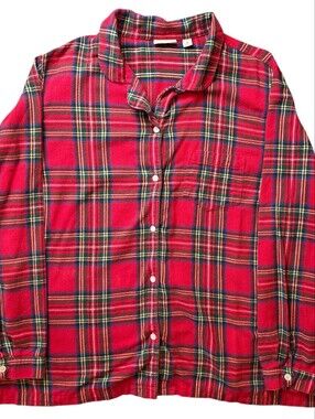 L.L. Bean Womans Button Down Flannel Shirt 3X Red Plaid  Outdoor Preppy Gorpcore